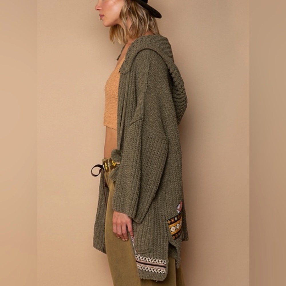 Pol - Chenille Patchwork Pocket Oversized Green H… - image 1